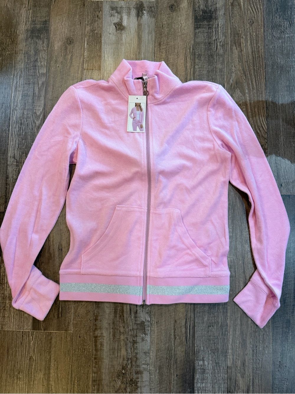 Juicy Couture Light Pink Full-Zip womens Track Jacket with Glitter Trim Sz small